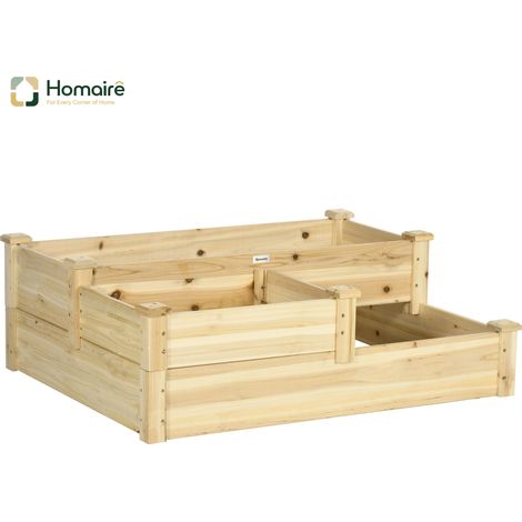 HOMAIRE Hochbeet 3-stufiges Pflanzenbeet aus Tannenholz in Naturfarbe für Garten & Balkon