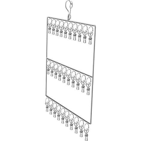 Étendoir à linge en acier inoxydable à plusieurs niveaux, résistant au vent, pour la maison, les dortoirs et les balcons, avec 30 pinces.
