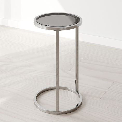Silver Frame Coffee Table With Glass Top Round Side Table (1/5)