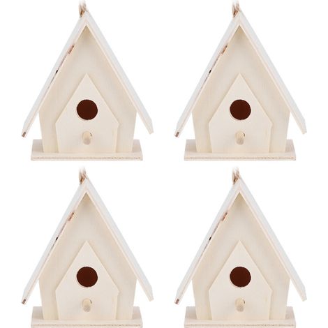 4 Maisons Miniatures en Bois pour Oiseaux - Décoration de Jardin et Cour (1/5)