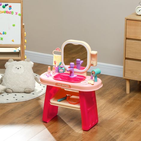 Tocador infantil con espejo, luz LED y 23 accesorios, color rosa. (1/5)