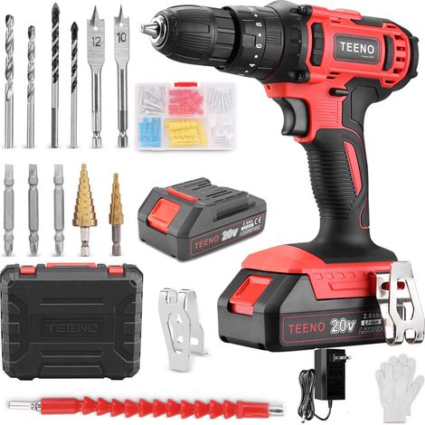 Perceuse visseuse sans fil 20V avec 2 batteries 2 Ah + chargeur – Couple 40Nm, Perceuse visseuse à percussion – 18+3 réglages pour perçage bois et béton (1/4)