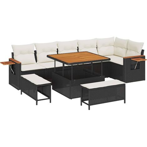 Maison Exclusive - Set Divano da Giardino 11 pcs Nero e Crema polyrattan