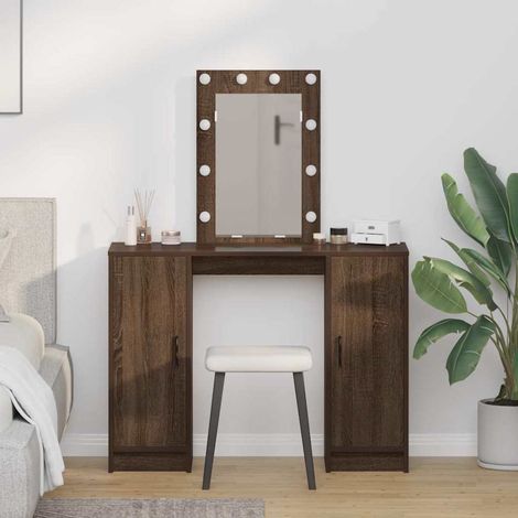 vidaXL Schminktisch mit LED-Lichtern Braun Eiche 102x33x135 cm (1/5)