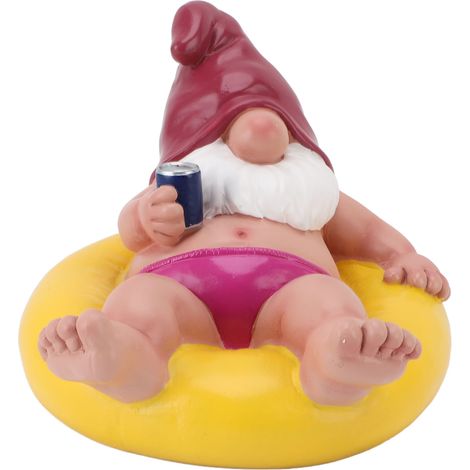 Figurine de gnome flottant pour bassin - Résine - Statue décorative relaxante pour jardin et piscine - Yellow - Dimensions 17.5x12x15.5cm - Lot 1 (1/5)