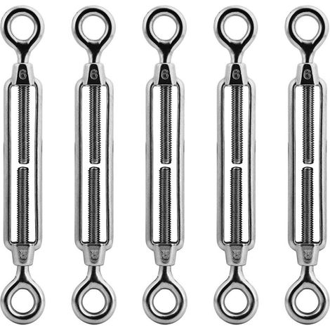 6Pcs Cable Turnbuckle with Hook and Eye - 304 Stainless Steel, M6 Turnbuckle