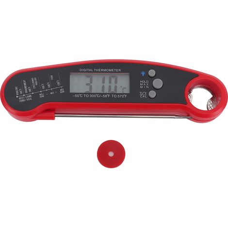 Fleischthermometer mit großem, hintergrundbeleuchtetem Display, IP67 wasserdicht, regensicher, wiederaufladbar, tragbar, für den Küchengebrauch, rot (1/5)