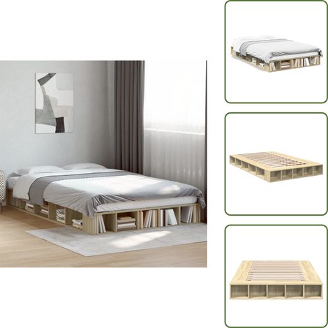The Living Store Cadre de lit sans matelas chêne sonoma 120x200 cm - Cadre De Lit - Lit Double - Lit En Bois - Meuble Chambre - Rangement Sous Lit