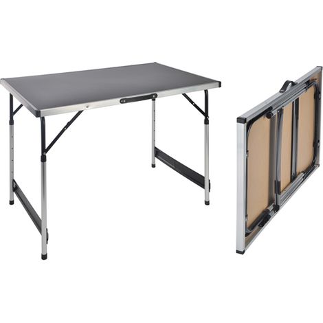 Spetebo – Table de camping en aluminium réglable en hauteur 100 x 60 cm – Hauteur ajustable 75/80/85/90 cm – Pliable avec poignée de transport