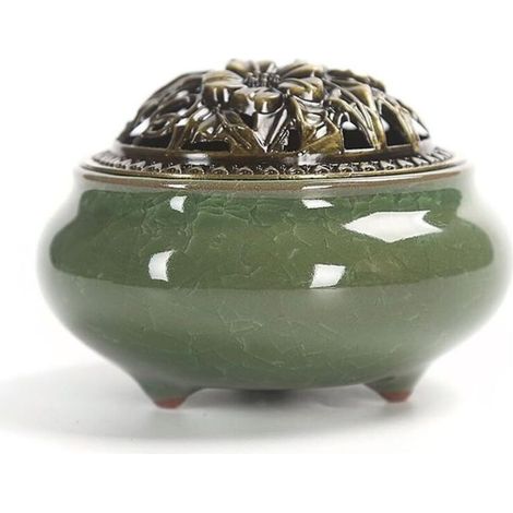 Brûleur D'encens en Céramique, Style Classique Brûleur D'encens avec Porte-encens en Laiton Calebasses et Couvercle en Métal, Accessoire Décoratif pour la Maison(B) (1/5)