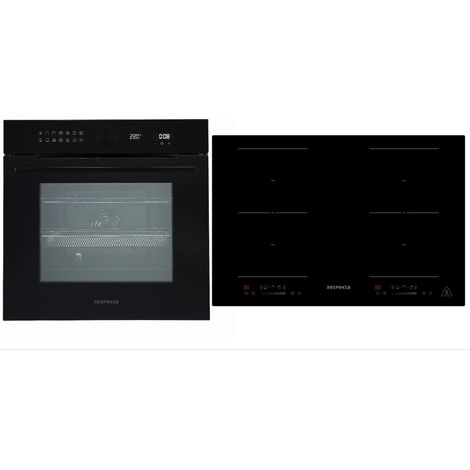 Backofen Herd Kochfeld Schwarz Induktion 77cm Set Autark Timer Pyrolyse Respekta (1/4)