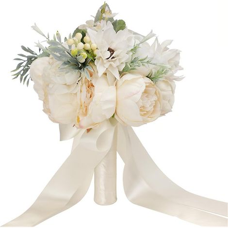 Bouquet de fleurs artificielles blanches pour fiançailles et fête (1/5)