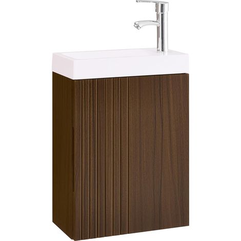 Sobuy – Meuble double vasque suspendu avec lavabo blanc – MDF et porcelaine – Dimensions L40 x P22 x H56 cm – BZR196BR (1/5)