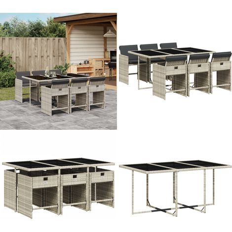 Ensemble à manger de jardin et coussins 7 pcs gris clair rotin - Salon De Jardin - Meuble De Jardin - Set Salon De Jardin - Résine Tressée - Mobilier Extérieur - Home & Living