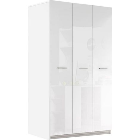 Armario Campus, Blanco + Blanco brillante, 198x120x55cm, Puertas de armario: Con bisagras, Número de estantes: 6