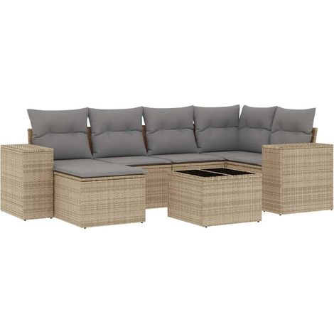 vidaXL Cuscino da giardino - Set Divani da Giardino 7 pz con Cuscini Beige in Polyrattan (1/5)