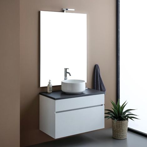 Mueble De Baño Suspendido 80Cm Blanco Con Encimera Antracita Sol (1/4)