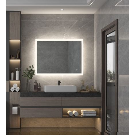 Miroir avec éclairage LED, Miroir de Salle de Bain Tactile, env. 70 x 60 x 3,5 cm (1/5)