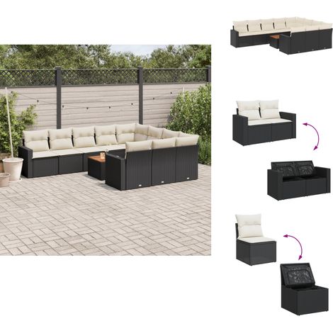 Salon de jardin 11 pcs avec coussins noir résine tressée - Ensemble Salon De Jardin - Mobilier De Jardin - Canapé Extérieur - Fauteuil De Jardin - Table Basse Extérieure (1/5)