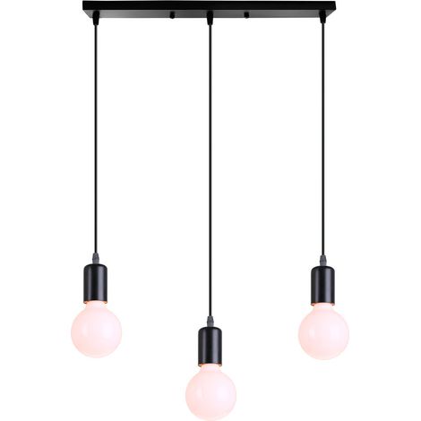 3 Luces Industrial Lámpara Colgante E27 Altura Ajustable Metal Hierro Lámparas de Techo con Soporte Barra de 50CM para Salón Cocina Dormitorio (Negro) (1/4)