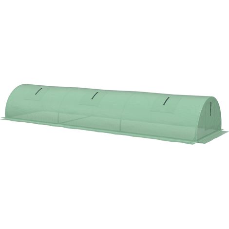 Serre de jardin tunnel 5 fenêtres enroulables bâche PE 140 g/㎡ métal époxy 300 x 80 x 45 cm vert