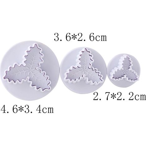 3 emporte-pièce à pompe feuille de houx Noël, moule fondant décoration gâteau cupcake outil pâtisserie