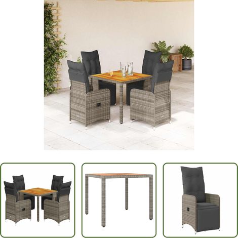 Gartentisch -  5-tlg. Garten-Bistro-Set mit Kissen Grau Poly Rattan (1/5)