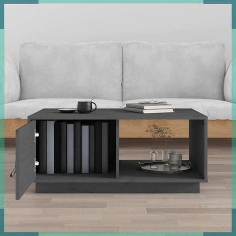 Table basse - 818262 - Gris - Bois de pin massif - 80 x 50 x 35,5 cm (1/5)