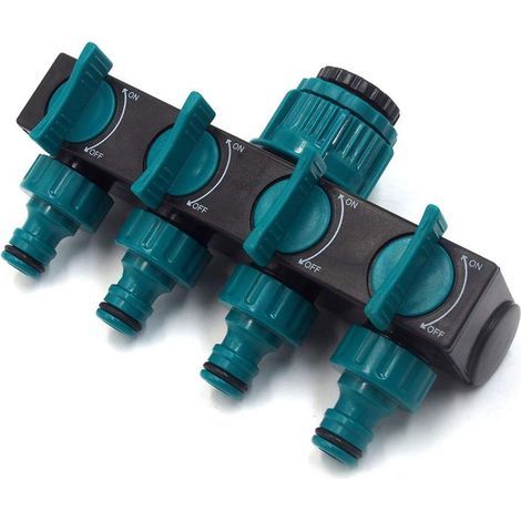 Arroseur Raccord de Tuyaux 4 Sorties, Distributeur Raccord d'arrosage Connecteur Prolongateur Adaptateur à Robinet Nez de Robinet y Sélecteur pour Jardin Serre Potager Pelouse 1 (1/5)