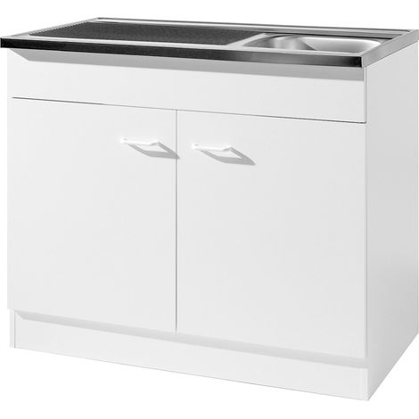 Spülenschrank 80cm mit Spüle und Siphon SALERNO-03 Weiß Breite B/H/T: 80x85x60cm
