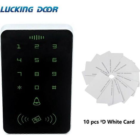 Système de contrôle d'accès par clavier numérique RFID de proximité 125 kHz, contrôleur de serrure de porte, lecteur de cartes d'accès RFID/EM et 10 cartes d'identification. (1/5)