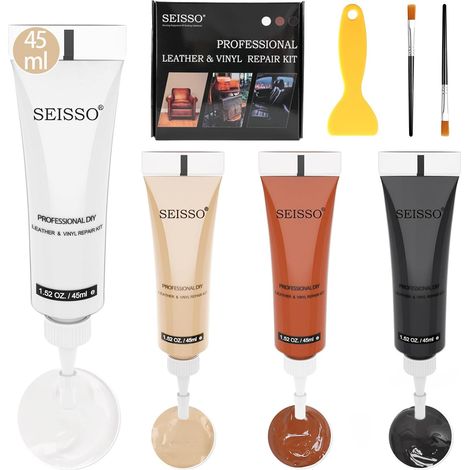 Lederreparaturset, 4 Farben Lederreparatursalbe, Lederpflege, DIY-Lederreparaturset für Lederkratzer, Lederreparatur, geeignet für Sofas, Schuhe, Mäntel, Autositze (45 l) (1/5)