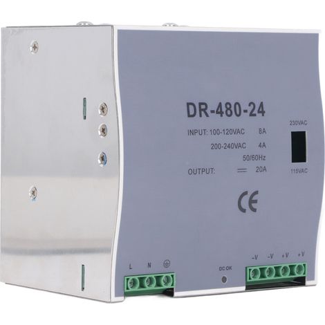 480-W-Wechselstrom-/Gleichstrom-Netzteil mit einem Ausgang, DIN-Schienenmontage, Gleichstrom-Schaltnetzteil, 100–120 V AC, 200–240 V AC, 24 V (1/5)