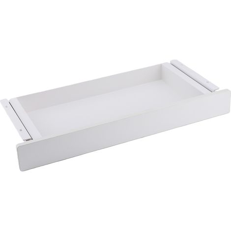 Organisateur de rangement coulissant dissimulé en acier inoxydable et bois, sous tiroir de bureau, pour bureau à domicile (blanc). (1/5)