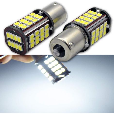 Lot de 2 ampoules LED 1156 super lumineuses 6000 K Blanc 6 V 2835 56 SMD LED pour feux de marche arrière, clignotants, feux arrière (1/5)