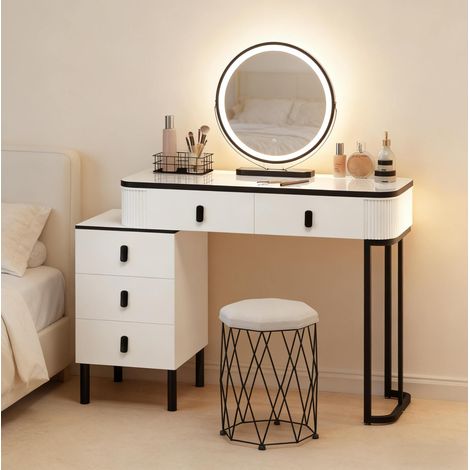 Escritorio tocador con espejo LED y 5 cajones OKMYHOME (1/5)