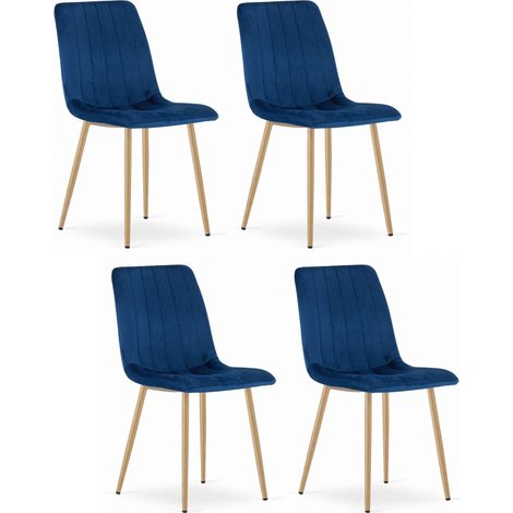 Chaise ORSARA velours bleu marine avec accoudoirs pieds métal 4 pièces pour salon, cuisine, chambre, charge jusqu'à 110 kg, dimensions 43x90x51 cm (1/5)