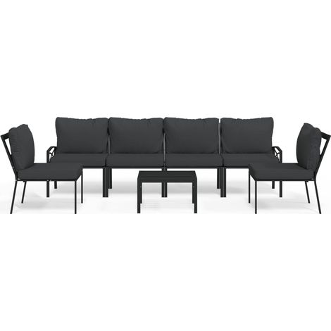 Maison Exclusive - Salon de jardin 7 pcs avec coussins gris bambou acier (1/5)
