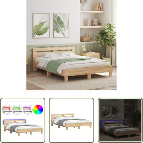 vidaXL Sonoma-Eiche - Bettgestell mit Kopfteil LED-Beleuchtung Sonoma-Eiche 140x200cm (1/5)