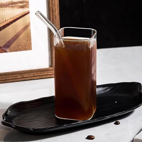 Verres à eau transparents 400ml carrés élégants, lot de 4 pour jus bière cocktails mojito long drink (1/5)