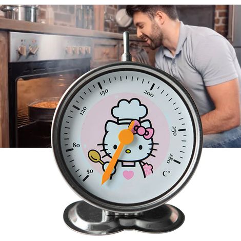 Thermomètre de four en acier inoxydable et verre, motif chat, accessoire de cuisson suspendu avec crochet et base à nœud papillon KT7055 (1/5)