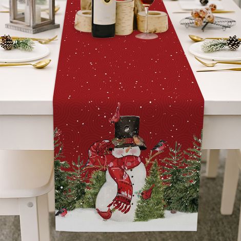 Chemin de table Bonhomme de neige, oiseaux et sapins de Noël, 33 x 183 cm (13 x 72 pouces), décoration hivernale et festive pour la cuisine et la salle à manger, idéale pour l'intérieur et l'extérieur (1/5)