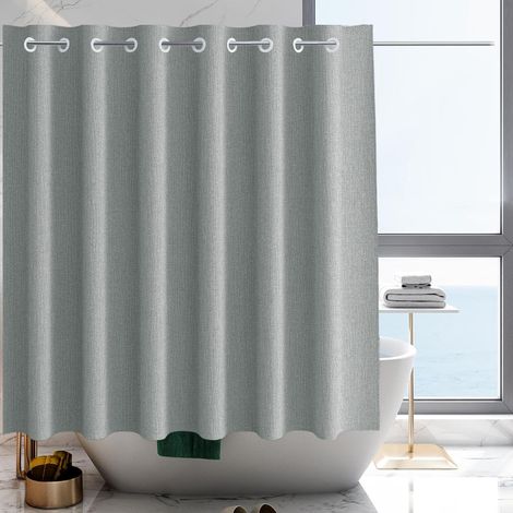 1 Rideau de douche, 180x200 cm, Aspect lin, Polyester, Avec œillets intégrés, Salle de bain