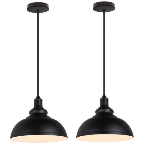 royaluxe- (2PCS)Suspension Luminaire Rétro Vintage Lustre D'Intérieur Abat-Jour En Métal Douille E27 Pour Bar, Grange, Café, Loft, Noir (1/5)