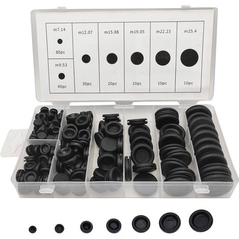 Kit de 200 œillets en caoutchouc de 7 tailles différentes, assortiment de bouchons pour trous de cloison pare-feu, câbles électriques, trous pleins (1/5)