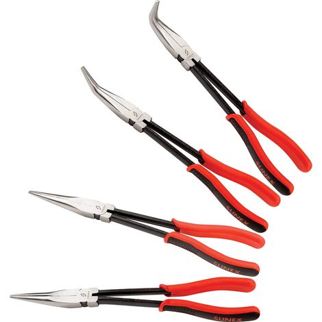 Lot de 4 pinces droites à longue portée 3600 V de 27,9 cm, pince à bec coudé à 90°, pince à bec coudé à 45°, pince à bec coudé à 20° (1/5)