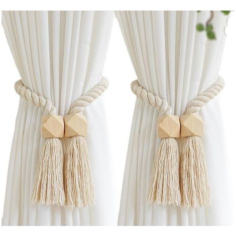 Lntyq 2 Paquets d'embrasses de Rideaux magnétiques Attaches Rideaux en Coton tissé à la Main Supports de Rideaux embrasses à Rideaux Attaches de Rideaux pour Rideaux (Beige, 2) (1/5)