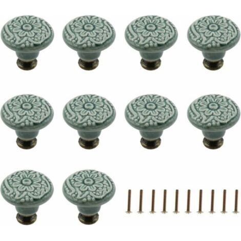 Set mit 10 dekorativen Keramikknöpfen für Schubladen (grün), Schränke, Kommoden, Regale, Zuggriff, Möbel, dekoratives Zugwerkzeug mit Befestigungsschrauben