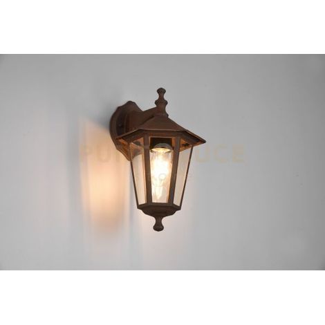 PIENZA APPLIQUE DA ESTERNO DOWN 6 LATI FUSIONE DI ALLUMINIO RUGGINE E VETRO TRASPARENTE H. 31CM IP44