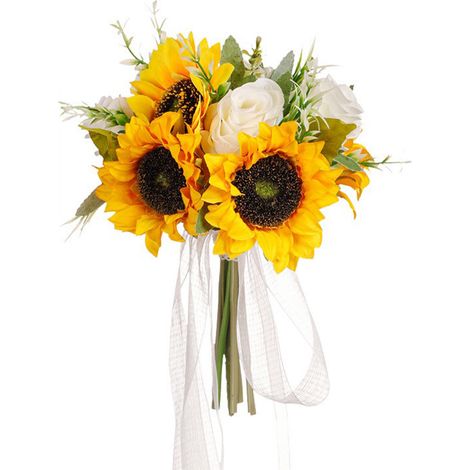 Bouquet de fleurs artificielles 5754 Tournesol en soie pour mariage décoration intérieure accessoire photo élégant et réaliste (1/5)